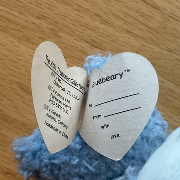 Ty Blue Beary Plush Teddy Bear - The Attic Treasures Collection - Blue & White - - Picture 4 of 4